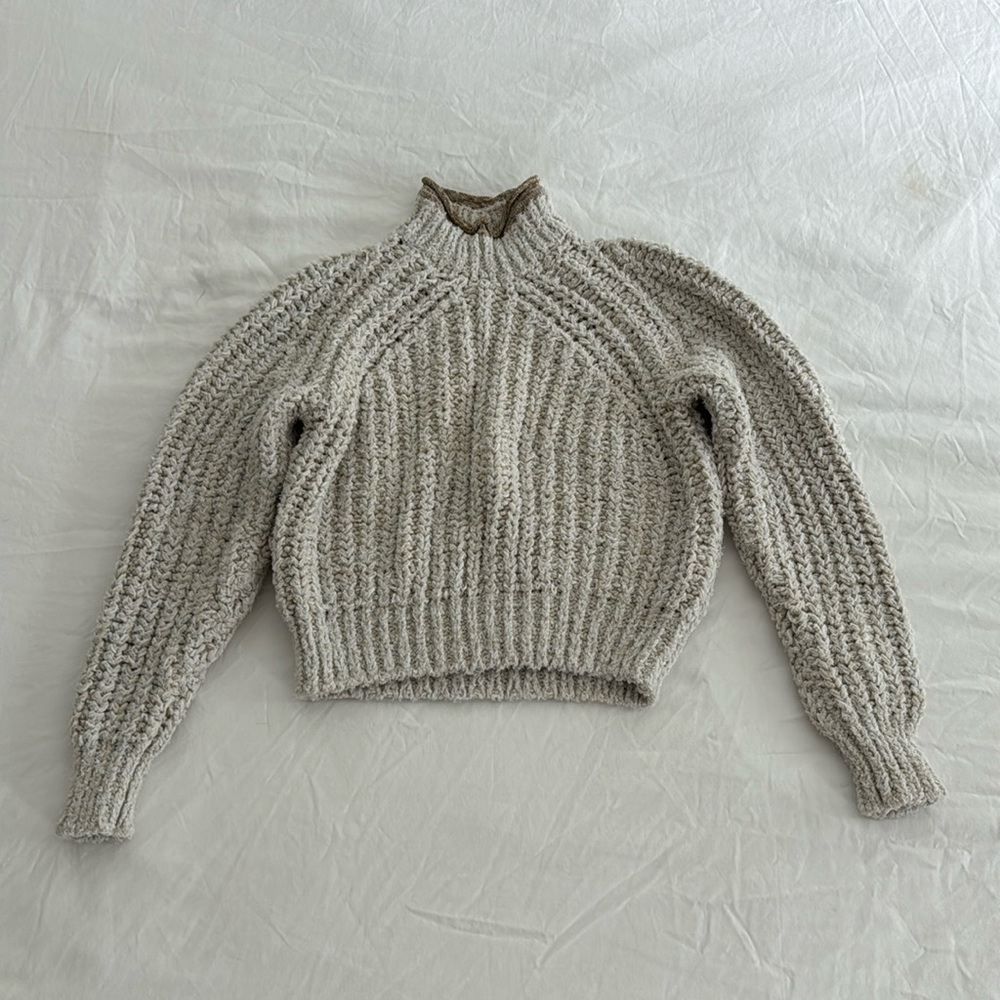 Wilfred Cream and Brown High Neck Pull Over Sweater Size XS